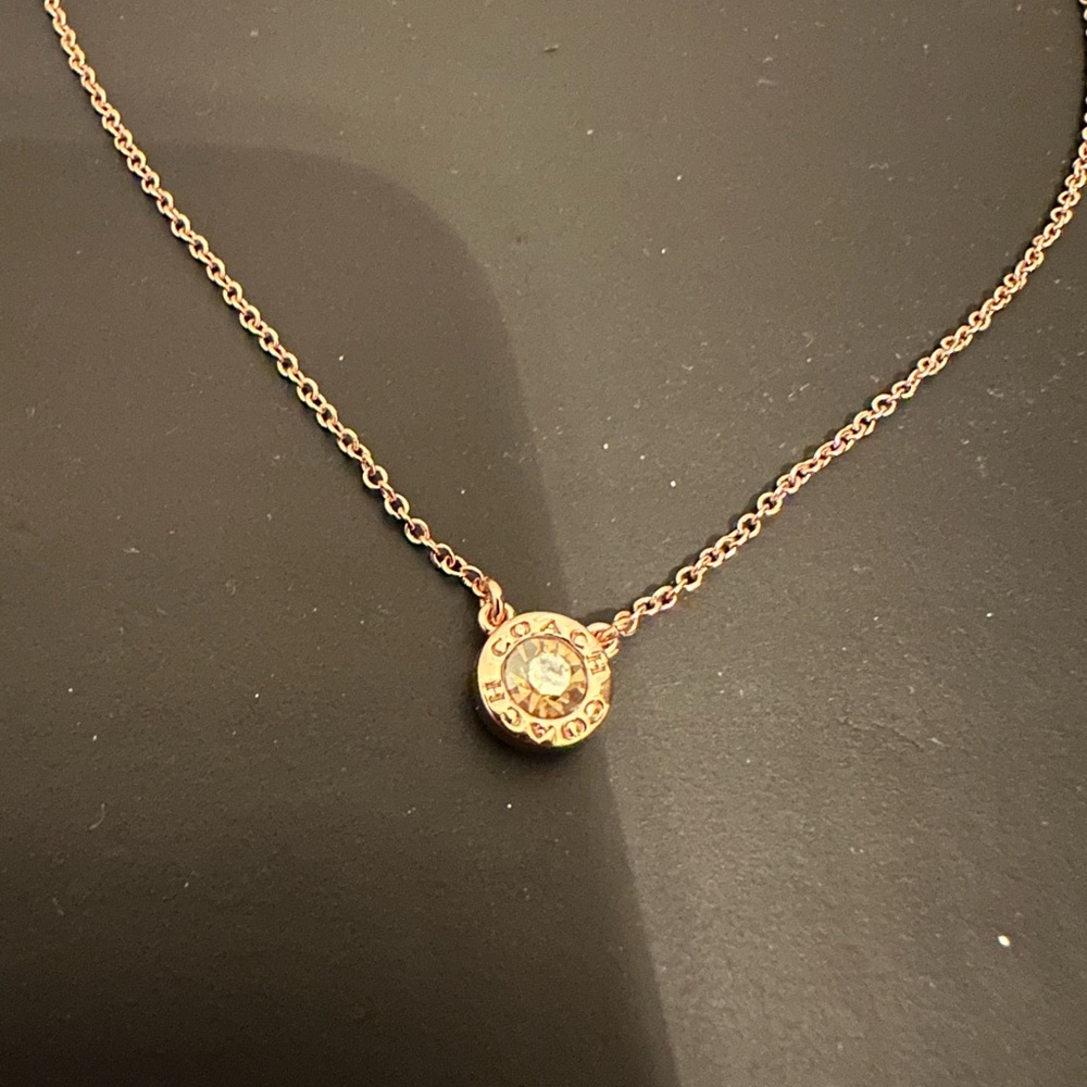 Coach rose gold brass crystal necklace and matching flower earring set - Picture 3 of 5